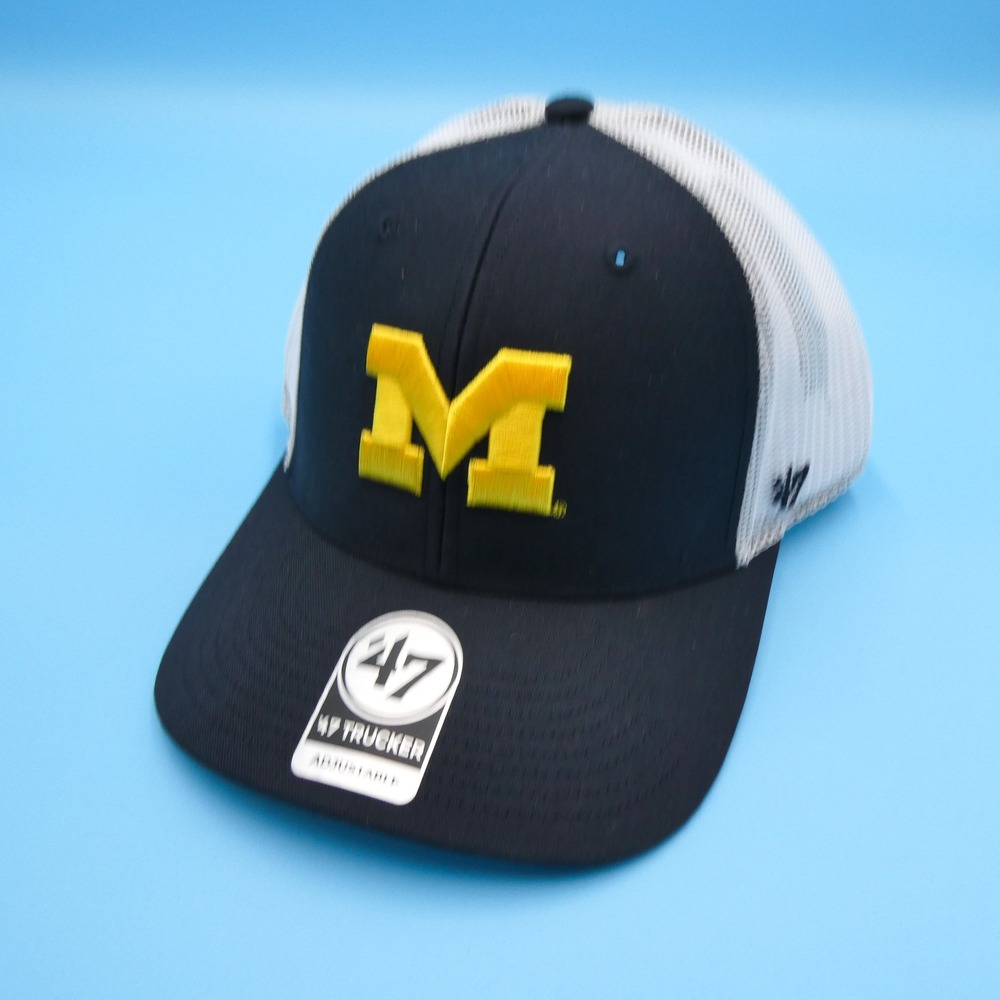 '47 Brand Hat Mens One Size Michigan Wolverines Navy White Mesh Trucker Snapback